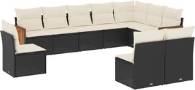 vidaXL Set canapele de grădină cu perne, 10 piese, negru, poliratan