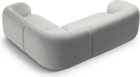 Colțar gri deschis cu tapițerie din catifea (cu colț pe partea dreaptă/în formă de ”L”) Kate – Micadoni