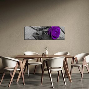 Tablou - Trandafir violet cu tulpina verde (cu ceas) (90x30 cm)