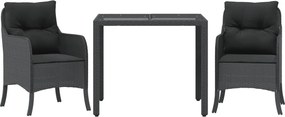 vidaXL Set mobilier de grădină cu perne, 3 piese, negru, poliratan