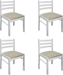 vidaXL Scaune de bucătărie, 4 buc., alb, lemn masiv hevea & catifea