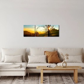 Tablou cu răsăsrit de soare (cu ceas) (90x30 cm)
