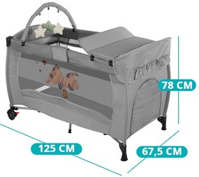 Patut de calatorie cu suport de schimbat scutece si arcada de jucarii, gri