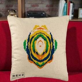 Perna Decorativa Oval Abstract Multicolor, 40x40 cm, Bej, Husa Detasabila, Perna Inclusa, BEKZ®