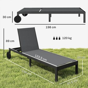 Outsunny Șezlong respirabil pentru grădină cu spătar reglabil în 6 poziții, roți, cadru din aluminiu | Aosom Romania