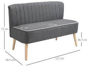 HOMCOM Canapea Moderna Desing Minimalist din Material Textil si Lemn fara Cotiere, Gri inchis 117x56.5x77cm