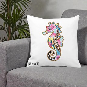 Perna Decorativa Calut de Mare Glitter Tropical, 40x40 cm, Alba Mata, Husa Detasabila, Perna Inclusa, BEKZ®