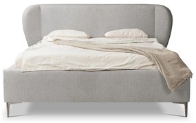 Pat matrimonial gri deschis tapițat cu somieră 180x200 cm Makana – Makamii