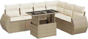 vidaXL Set canapele de grădină, 7 piese, cu perne, bej, poliratan