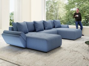 Colțar extensibil dumonde cu ladă de depozitare si sezut confortabil din spuma high-density, Berlin U Enjoy Blue 380x180 cm