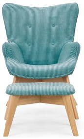 Fotoliu cu taburet turcoaz cu tapițerie din catifea reiată Niko – Ropez