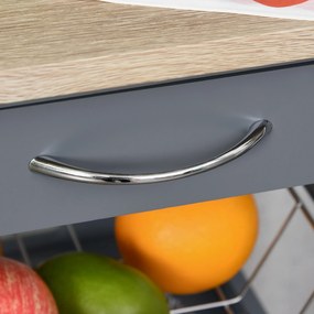 HOMCOM Servitoră de bucătărie pe roți cu panier + 2 tăvi detașabile, sertar, raft in lemn stejar deschis | Aosom Romania