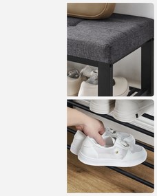 Banca cu spatiu de depozitare pentru incaltaminte cu sezut gri MOBRIX 81x49 cm, negru