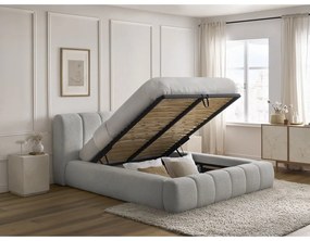 Pat matrimonial gri deschis tapițat cu spațiu de depozitare cu somieră 180x200 cm Denali – Bobochic Paris