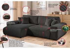 Colțar gri închis extensibil, cu spațiu de depozitare, cu tapițerie din catifea reiată (cu colț pe partea stângă) Sarina – Ropez