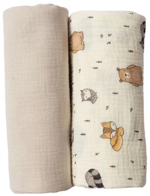 Set 2 paturi pentru bebelusi de vara din muselina dubla 100x100 cm Kidizi Cuddly Buddies, bumbac 100%