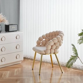 RESIGILAT- Scaun dining, tapiterie catifea, cadru metalic auriu, Bej