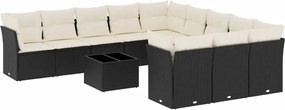 vidaXL Set canapele de grădină, 12 piese, cu perne, negru, poliratan