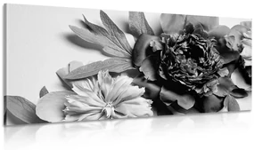 Tablou bujori în design alb-negru