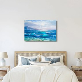 Tablou - Pictură în ulei de mare cu pescăruși (90x60 cm)