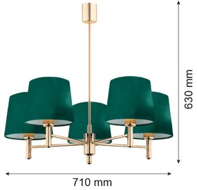 Lustră pe tijă PONTE 5xE27/15W/230V verde/alamă Argon 2145