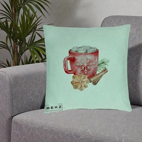 Perna Decorativa Cacao de Iarna cu Biscuit, 40x40 cm, Verde Menta, Husa Detasabila, Perna Inclusa, BEKZ®