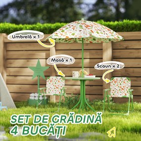 AIYAPLAY Set de Mobilier de Grădină din 4 Piese cu Masă, Scaune și Umbrelă de Soare Reglabilă, 50xΦ49,5 cm, Verde | Aosom Romania
