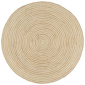 Covor lucrat manual cu model spiralat, alb, 150 cm, iuta Alb, 150 cm
