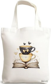 Sacosa de Panza pentru Cumparaturi, Geanta Tote, model Books 13 38 x 34.5 cm, Alba, BEKZ®