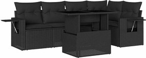 vidaXL Set mobilier de grădină cu perne, 6 piese, negru, poliratan