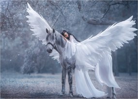 Tablou pe sticlă - Fata și unicorn (70x50 cm)