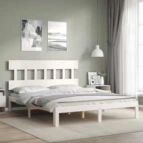 3193602 vidaXL Cadru de pat cu tăblie, alb, king size, lemn masiv