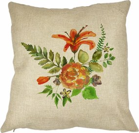 Perna Decorativa Patrata Florale, 40x40 cm, Crem, Husa Detasabila, Perna Inclusa, BEKZ®