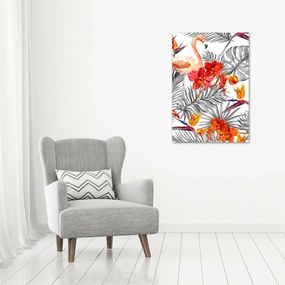 Imagine de sticlă Flamingos și flori