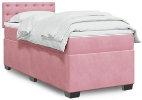 vidaXL Pat box spring cu saltea, roz, 100x200 cm, catifea