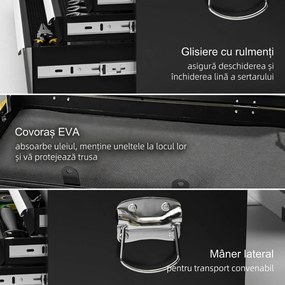 HOMCOM Comodă pentru Scule Portabilă, Cutie Metalică cu Carcasă Superioară și Glisiere pe Rulmenți cu Bile, 60x26x34 cm, Negru | Aosom Romania
