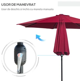 Outsunny Umbrelă de Grădină Inclinabilă 3x2.45m, Poliester Impermeabil, Rosu Bordeaux | Aosom Romania