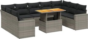vidaXL Set mobilier de grădină cu perne, 10 piese, gri, poliratan