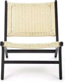 Scaun de gradina FODEN, bej deschis/negru, rattan natural/lemn, 65x74x