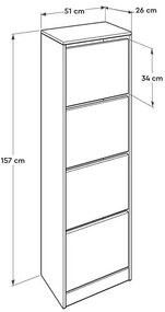 Pantofar Adore Tall, 4 compartimente, 16 perechi, 51 x 157 x 26 cm