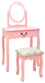vidaXL Masă toaletă cu taburet, roz, 65x36x128 cm, lemn paulownia, MDF