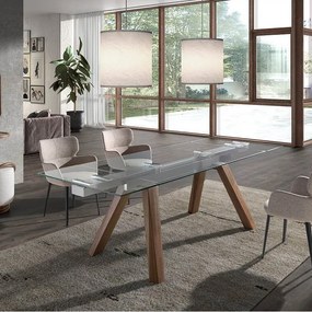 Masa extensibila deosebita design LUX Walnut-Glass 160-240x90cm