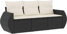 vidaXL Set mobilier de grădină cu perne, 3 piese, negru, poliratan