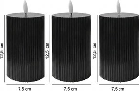 Set de 3 lumânări LED BRILLO, 12,5 cm, negre, alimentate cu 2x AA, cu telecomandă