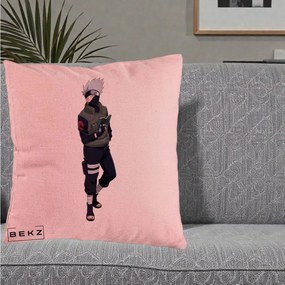 Perna Personalizata Naruto Kakashi Hatake Portret Complet, 40x40 cm, Roz, Husa Detasabila, Perna Inclusa, BEKZ®