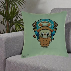 Perna Personalizata Labubu x Tony Tony Chopper, 40x40 cm, Verde, Husa Detasabila, Perna Inclusa, BEKZ®