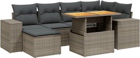 vidaXL Set canapele de grădină, 7 piese, cu perne, gri, poliratan