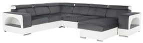 colţar în formă de U, piele ecologică Albă/material textil Gri, model dreapta, KAMELIA
