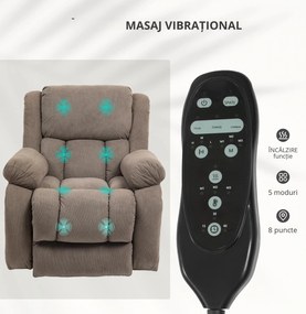 HOMCOM Fotoliu Rabatabil până la 150° cu 8 Puncte de Masaj, 2 Telecomenzi și Suport pentru Picioare, 93x104x100 cm, Maro | Aosom Romania
