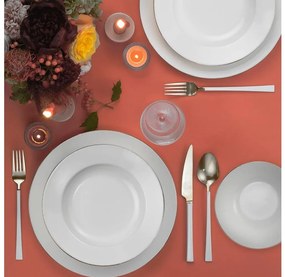 Set de masă din porțelan, 18 piese, alb cu detalii argintii